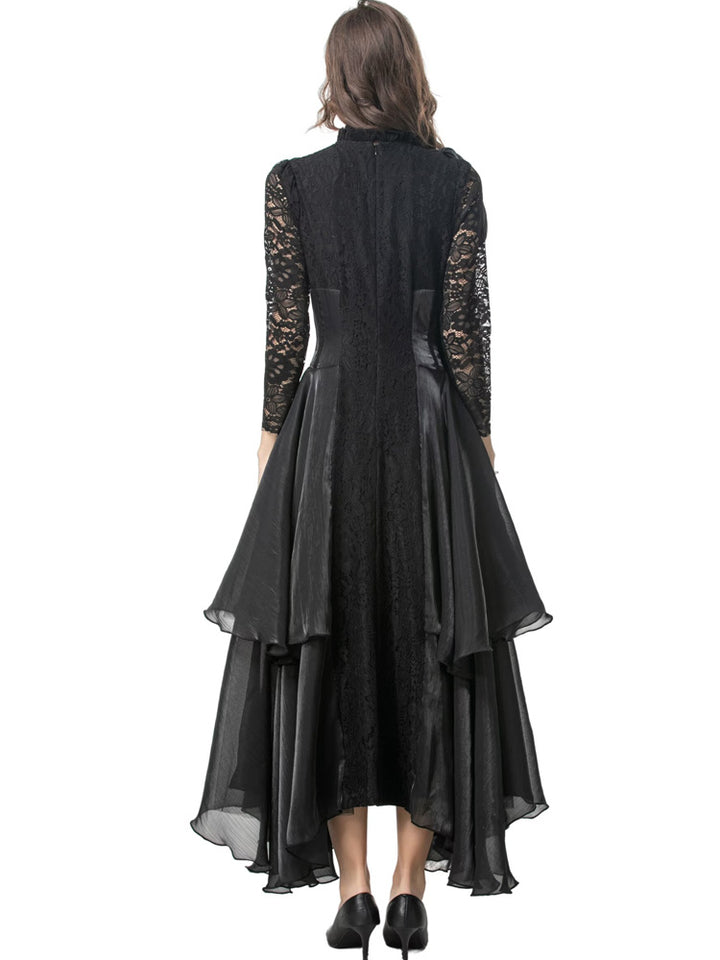 long lace dress with layered asymmetric skirt - AURELIFA