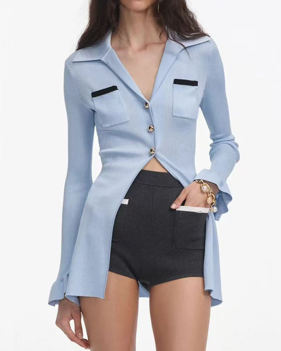 سترة محبوكة مضلعة مع جيوب متباينة – سيلينيزي