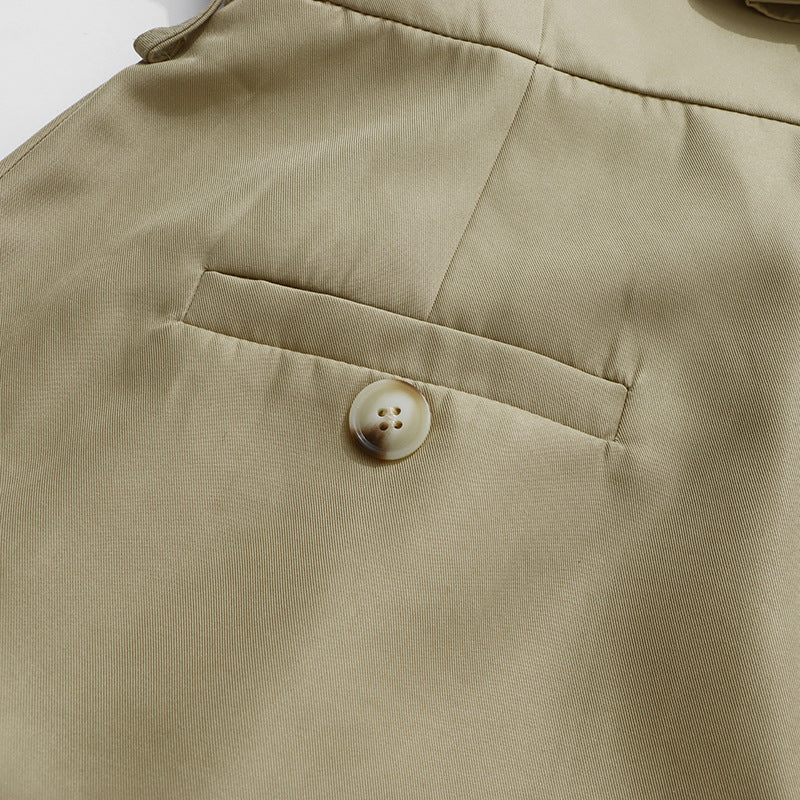 جمبسوت قصير بتصميم معطف واقٍ مزود بحزام وتفاصيل أزرار غير متماثلة - كايلا