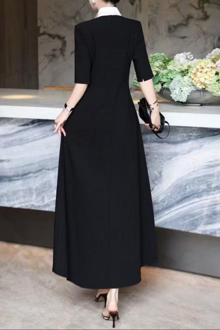 A-line midi dress with contrast collar – DARIAN