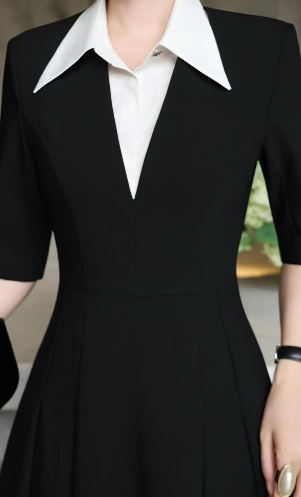 A-line midi dress with contrast collar – DARIAN