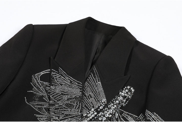 double-breasted blazer with crystal butterfly embellishment – AURELIAL