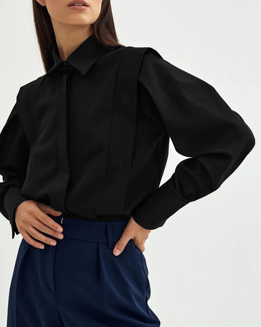 structured asymmetric shirt with deep V placket – NOIRÉ