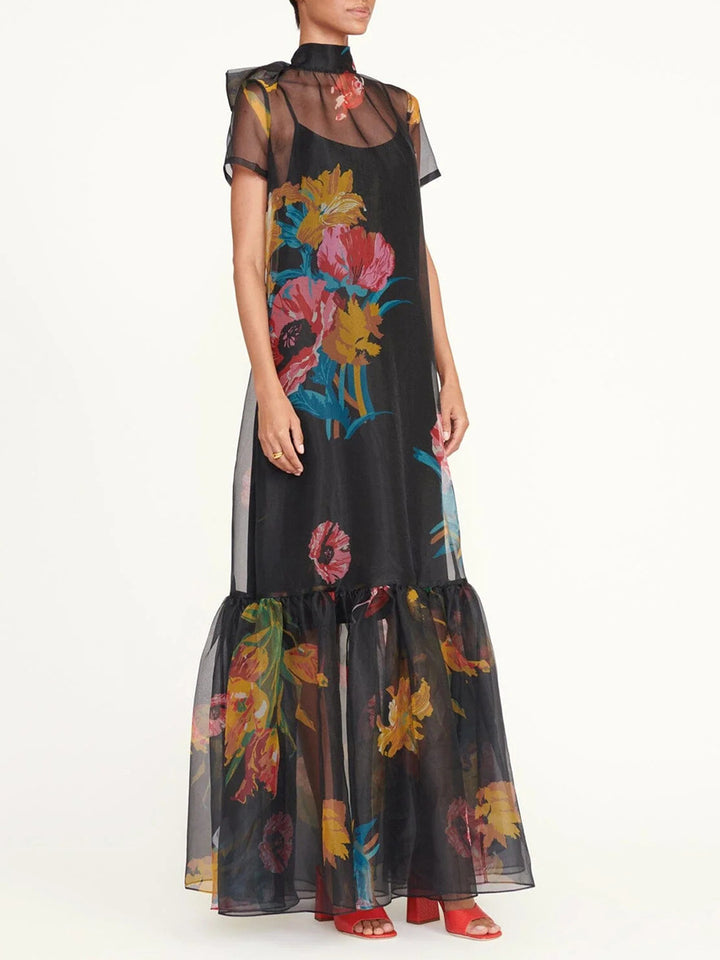 sheer floral maxi dress with ruffled hem – VIVIENIL