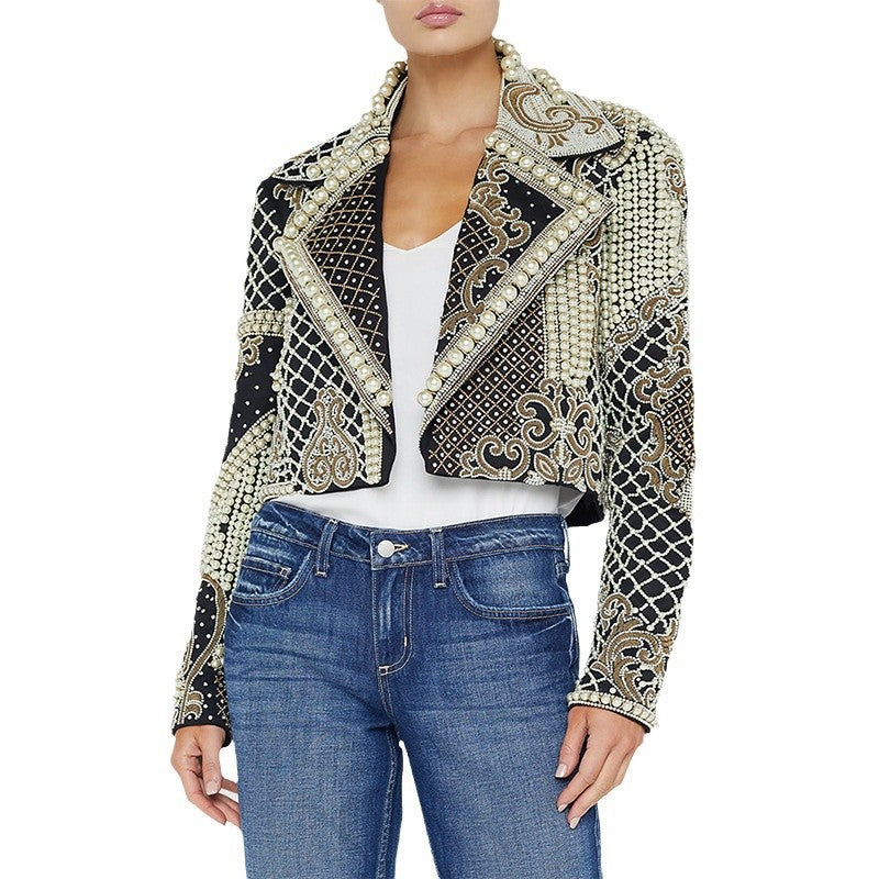 cropped jacket with pearl and sequin embellishments – AURORAZLI