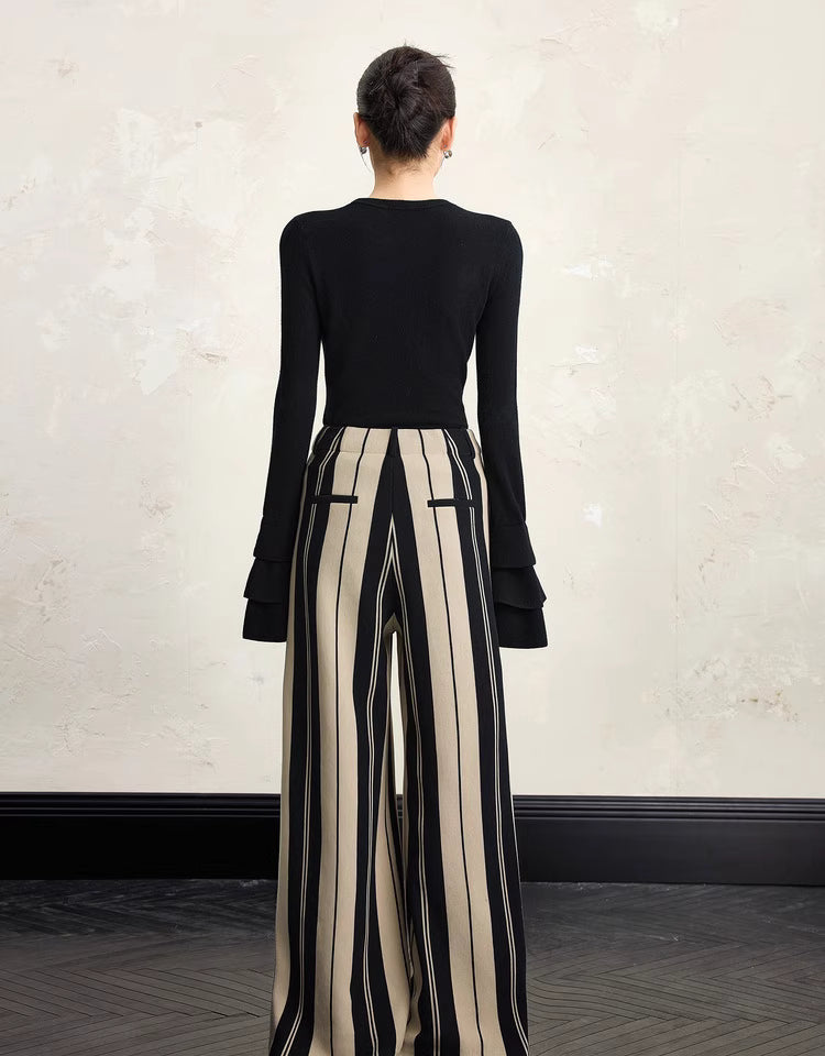 Geplooide top met uitlopende mouwen en maxi-rok set met tailleband – Rosiny 