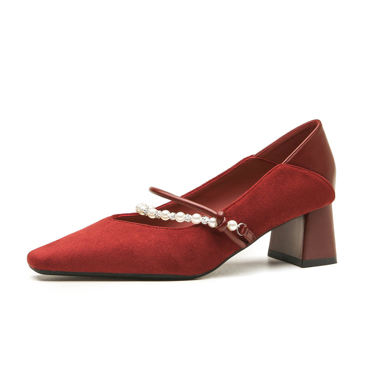 block heel pumps with pearl strap detail – NERINANDA