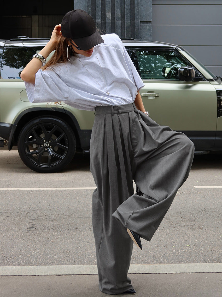 oversized pleated wide-leg trousers with high structured waist – TAYLA