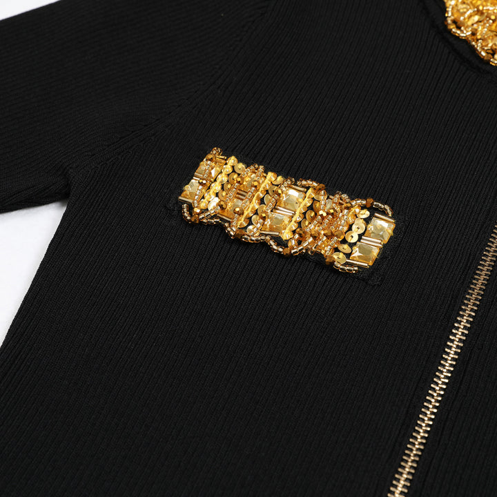 short-sleeve knit blouse with jeweled neckline – AURAXI