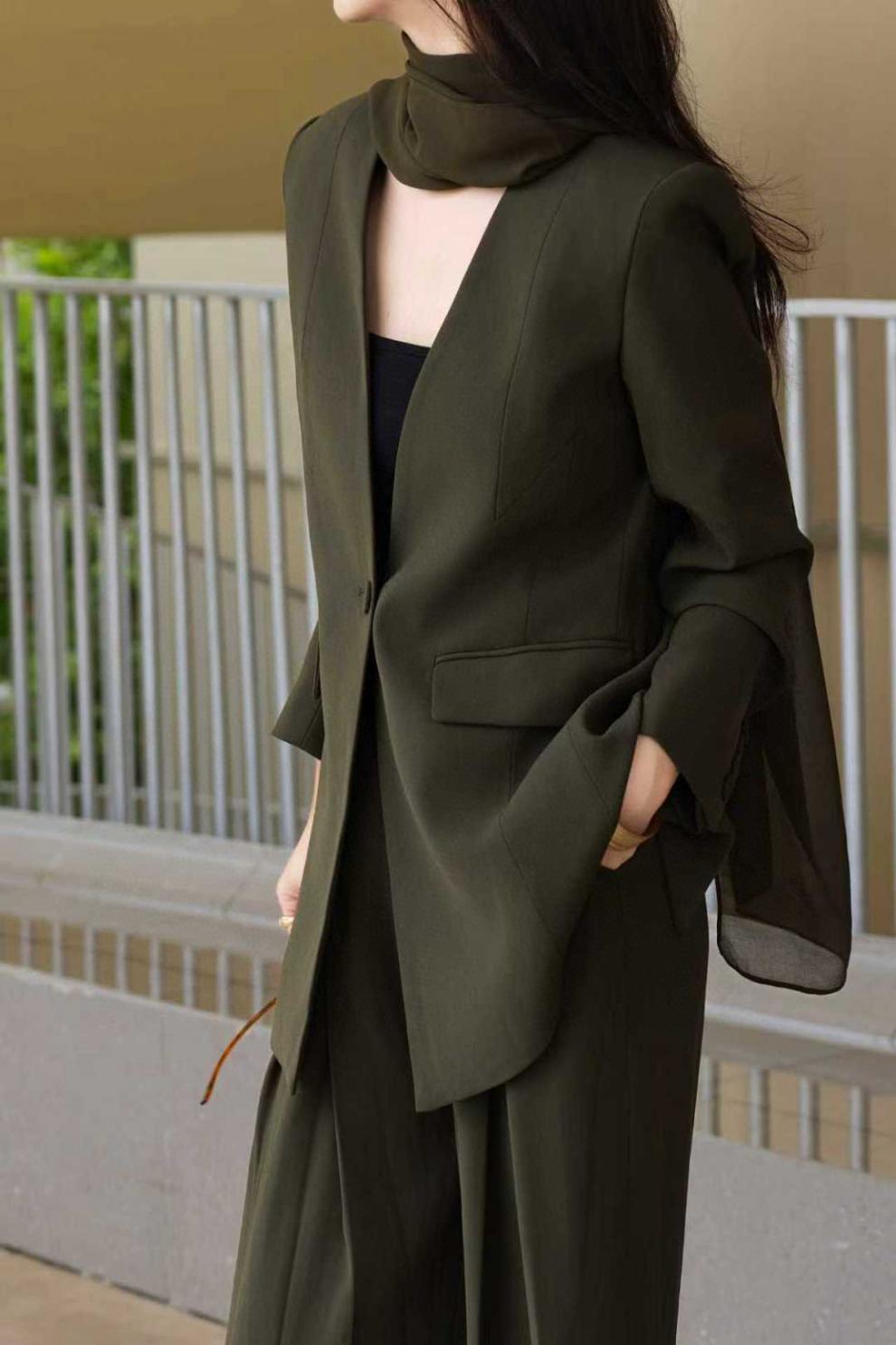 draped lapel blazer with wide-leg tailored pants – MARISE