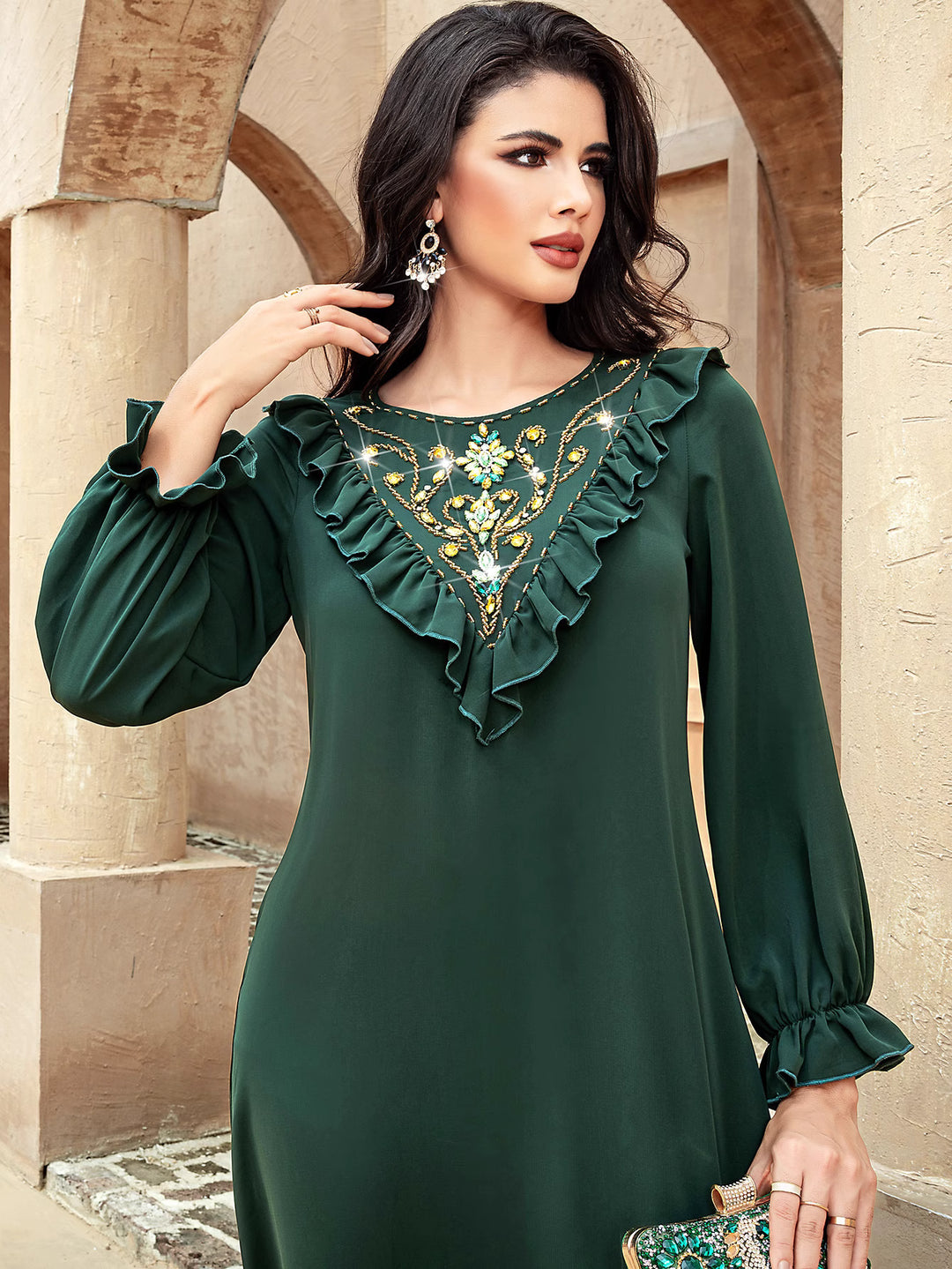 定制喇叭套装，配缎面泡泡袖 - VALENCIA 