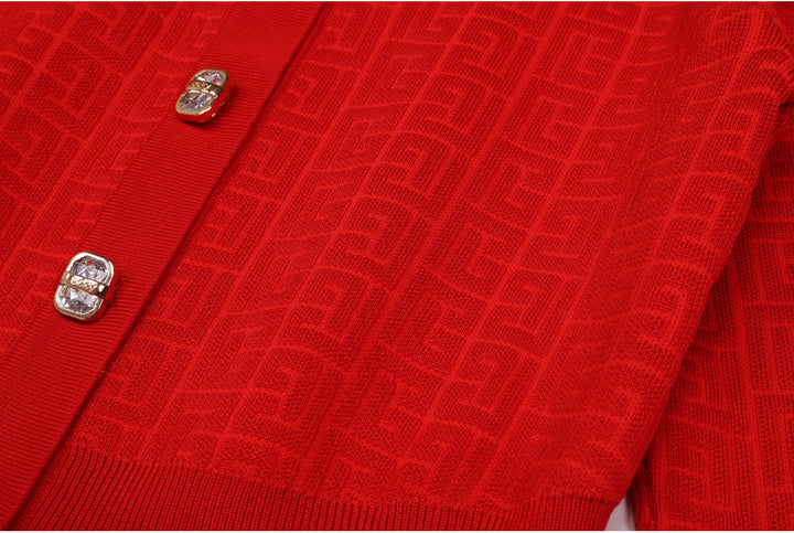 knitted two-piece dress set with logo pattern – CAMILA