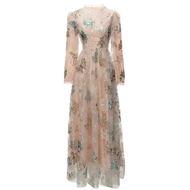 فستان شيفون مطرز بزخارف الفراشات – أمارا