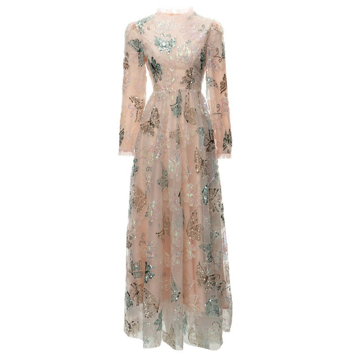 فستان شيفون مطرز بزخارف الفراشات – أمارا