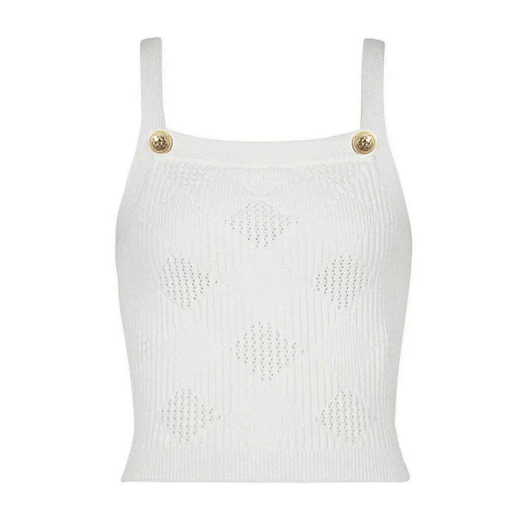 three-piece knit set with gold button detailing – ATHENAZI