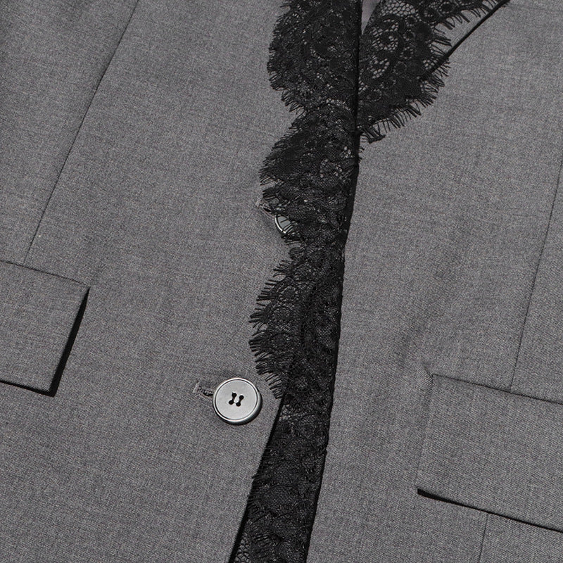 tailored blazer with black lace trim – CELINEWU
