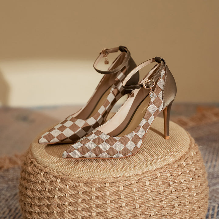 checkered pointed-toe heels with ankle strap – DARIAST