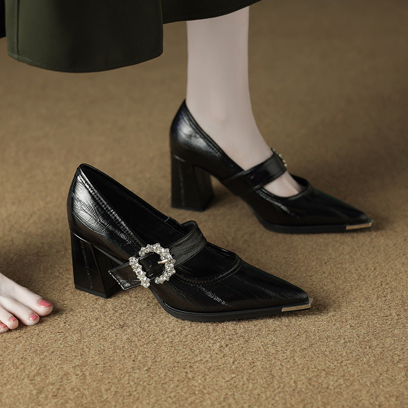 pointed-toe block heels with crystal buckle - VIVIANDA