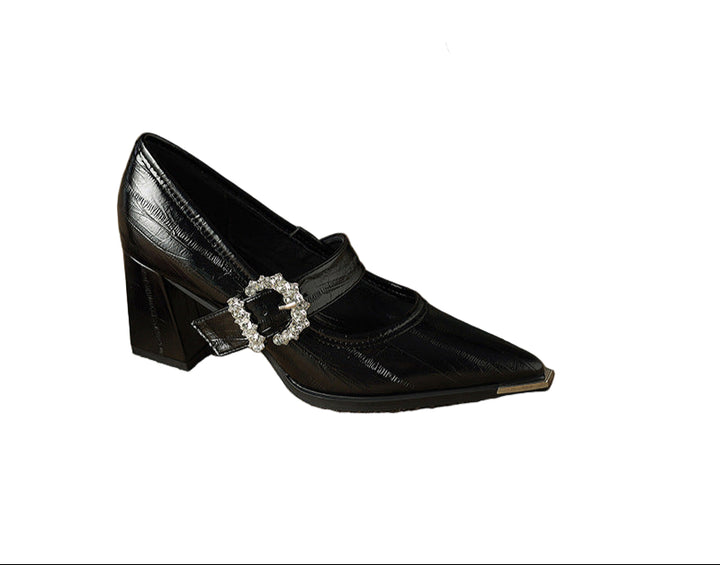 pointed-toe block heels with crystal buckle - VIVIANDA