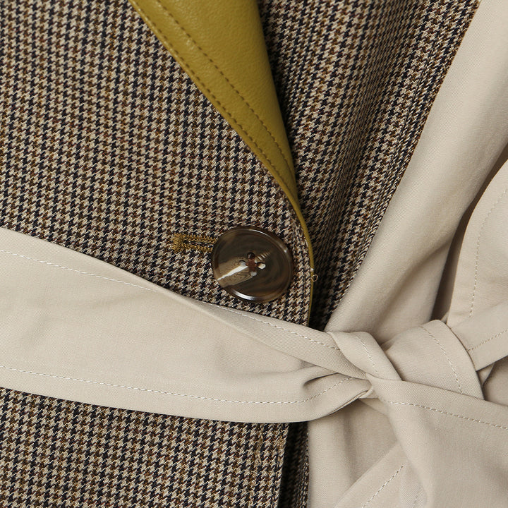 معطف ترنش بحزام مع طية صدر جلدية متباينة اللون – فيترا