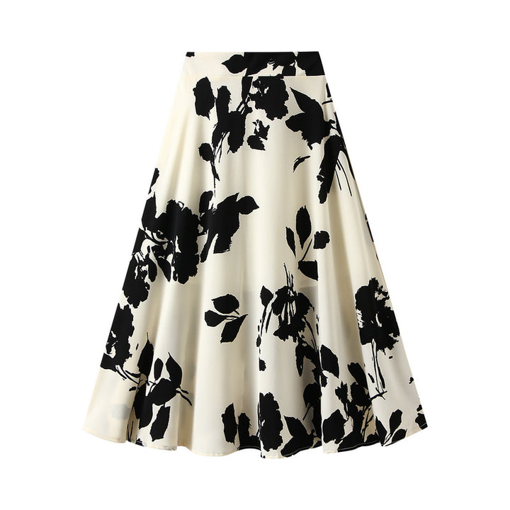 floral A-line midi skirt with monochrome print – ELARA