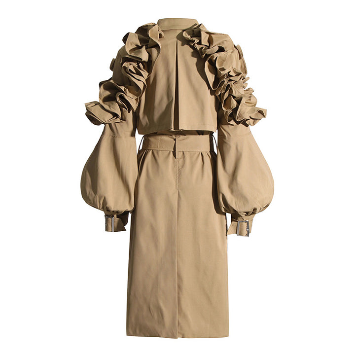 Structured Trench Jacket with Ruffled Sleeves – ELARA