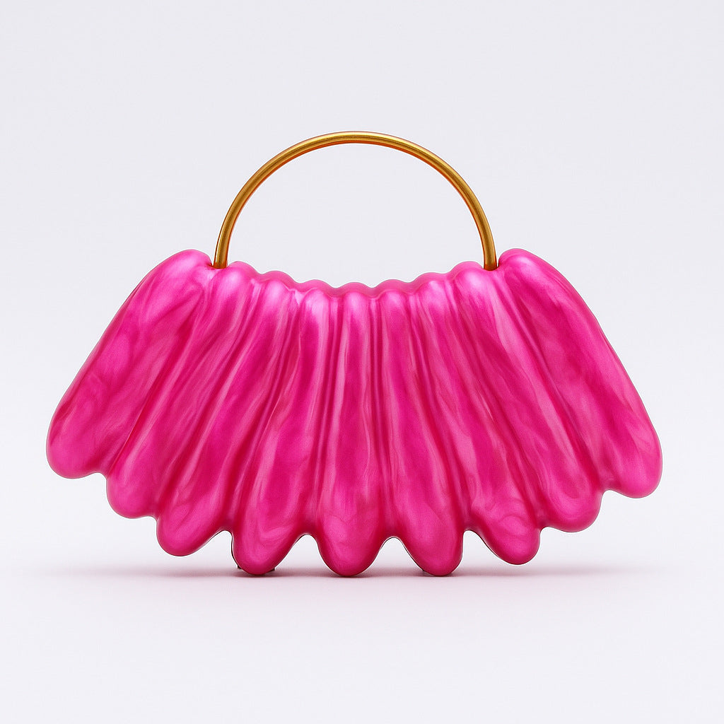 sculpted wave resin clutch with metal handle – AMBRA