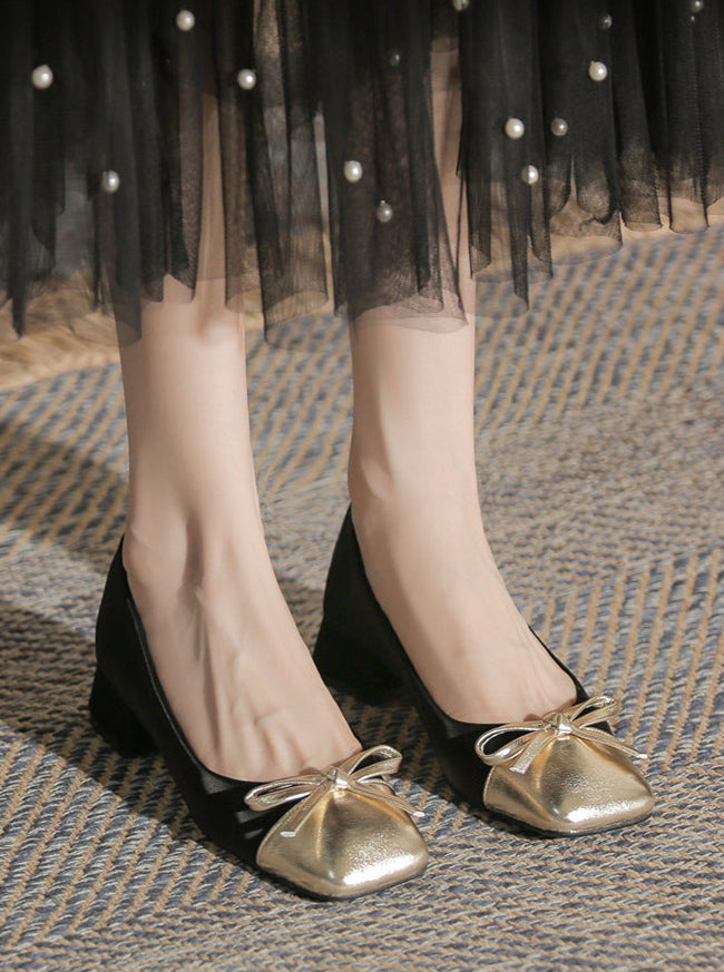low block heel pumps with metallic bow accent - NORARLO