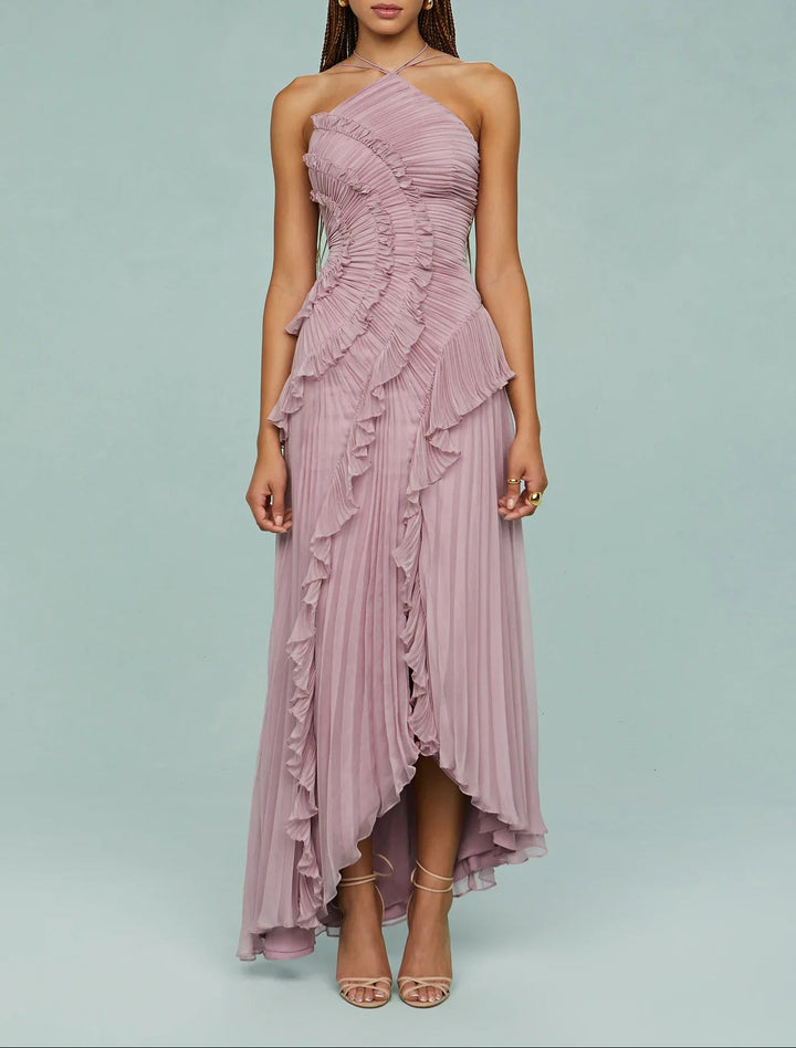 Geplooide top met uitlopende mouwen en maxi-rok set met tailleband – Rosiny 