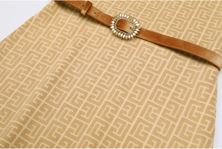 knitted two-piece dress set with logo pattern – CAMILA