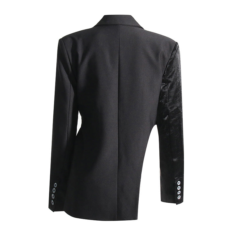 asymmetric cropped blazer with zip and buckle details – VELORA