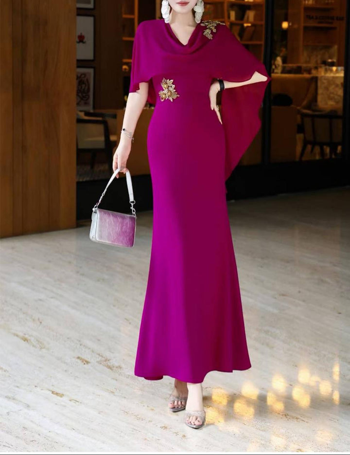 فستان حورية البحر مع عباءة وتطريز مرصع بالجواهر – فيولا