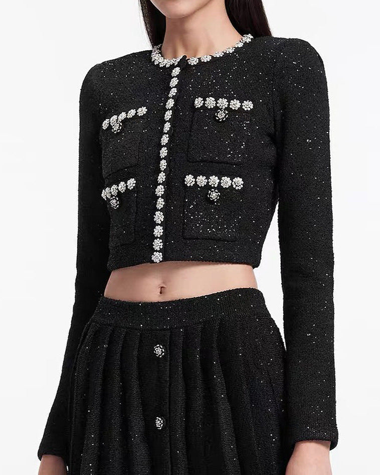 جاكيت تويد قصير مزين بالكريستال – دايسيلو