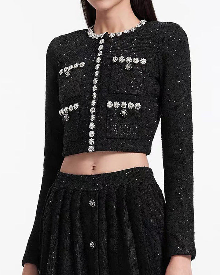 جاكيت تويد قصير مزين بالكريستال – دايسيلو