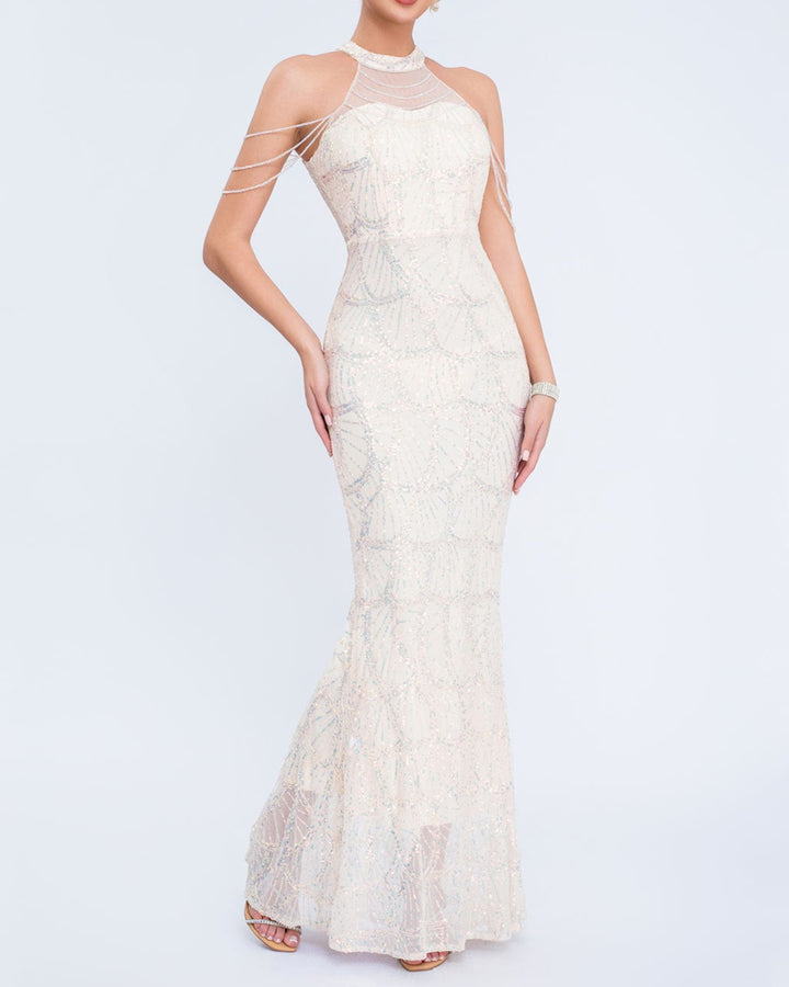 Geplooide top met uitlopende mouwen en maxi-rok set met tailleband – Rosiny 