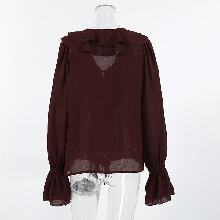 ruffled V-neck chiffon blouse with cascading layers – JULIETTE