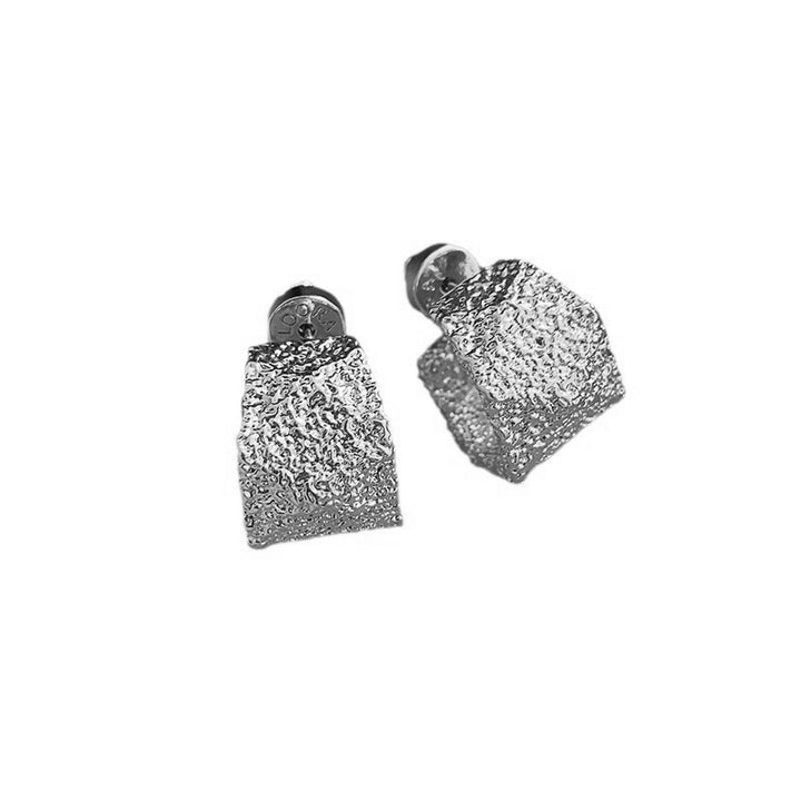 textured square stud earrings with metallic finish - AURSALI
