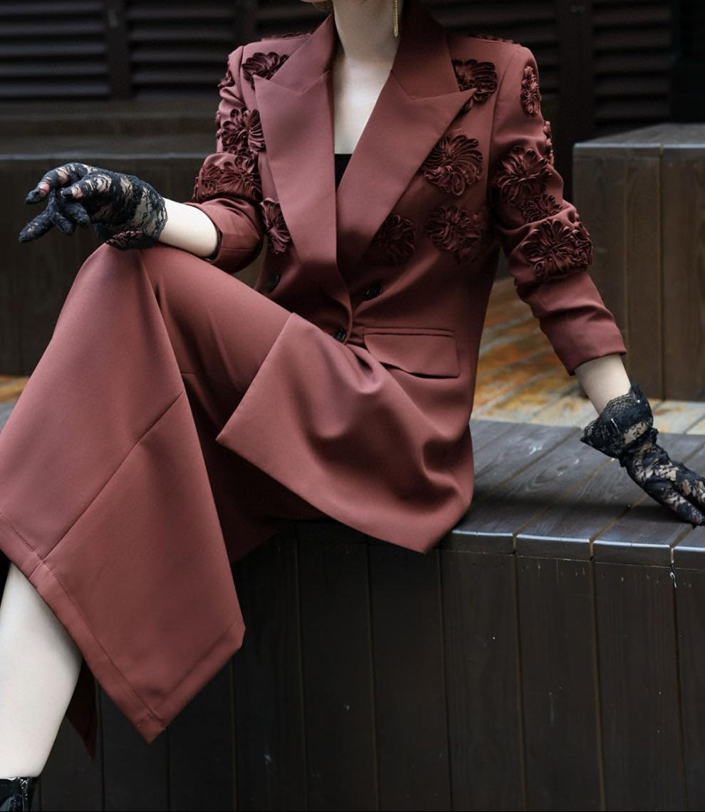 textured double-breasted blazer with tailored skirt – SIENNA