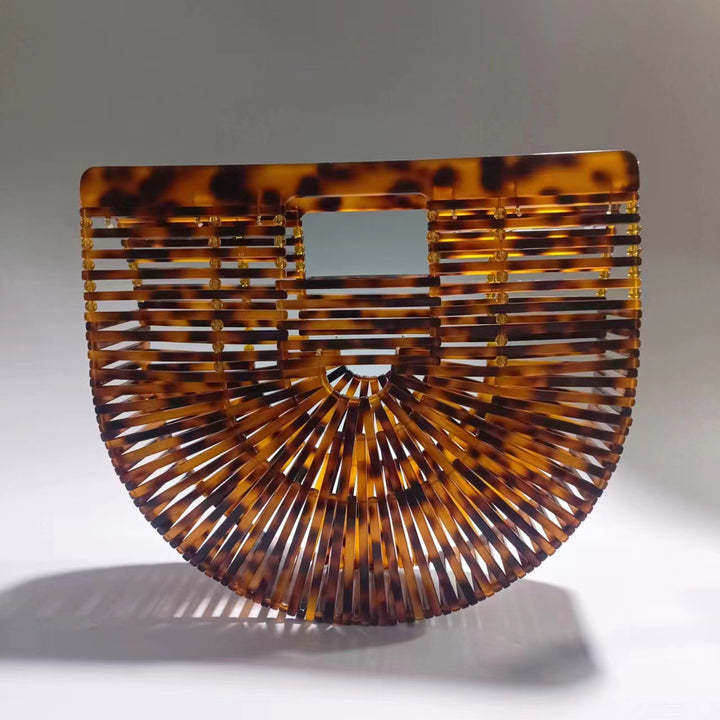 geweven rieten draagtas met dubbele leren handvatten – LÉONIE 