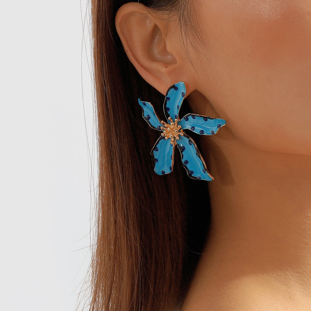 polka dot enamel flower earrings with gold accents - NOVAXI