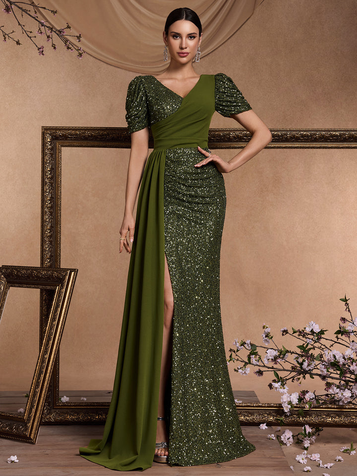 Geplooide top met uitlopende mouwen en maxi-rok set met tailleband – Rosiny 