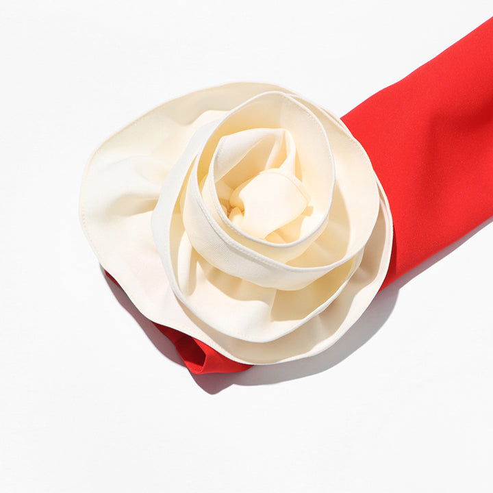 long-sleeve midi dress with sculptural floral cuffs – ROSA