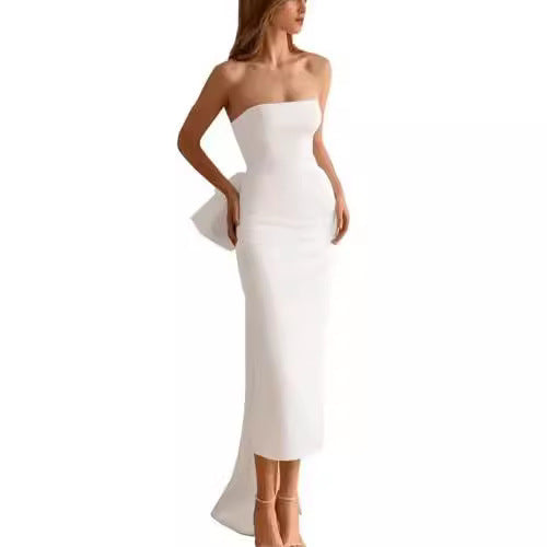 strapless column dress with back bow detail - AVADU