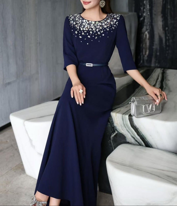 maxi evening dress with embellished neckline – AURORA