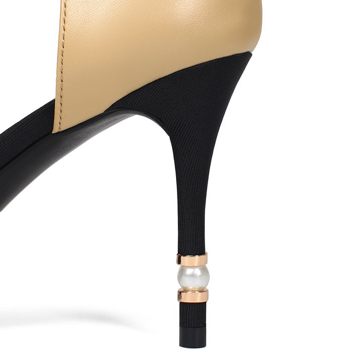 two-tone ankle heels with floral accent – CAMELLIA