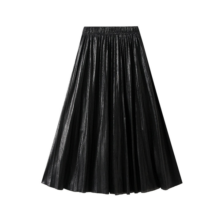 Metallic Pleated Midi Skirt with Elastic Waist – GOLD
