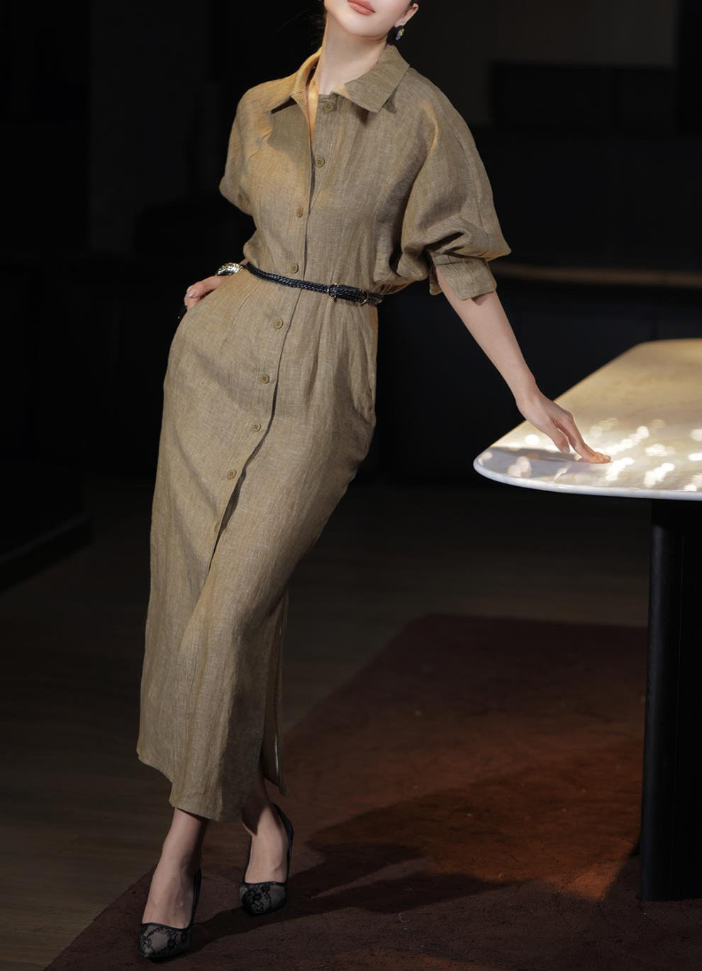 denim shirt dress with belted waist – JAZZ