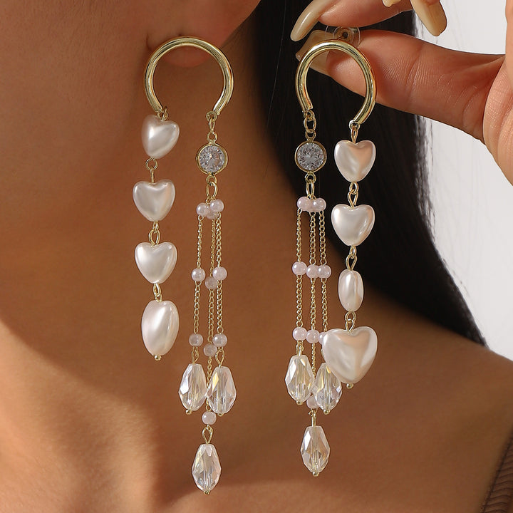 drop earrings with pearls and crystal charms - AMARADO