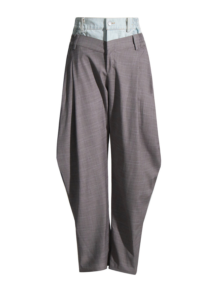 بنطلون أنيق متعدد الطبقات بخصر عالٍ وحزام خصر من الدنيم - كايدن