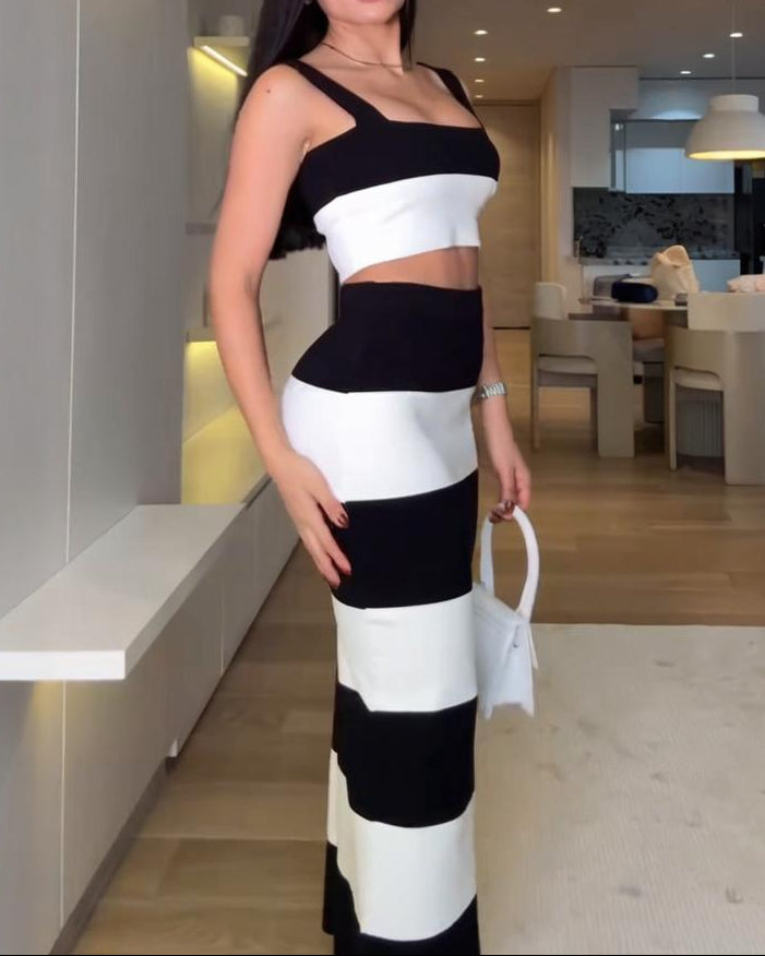 sleeveless striped two-piece dress with square neckline – OMBRA